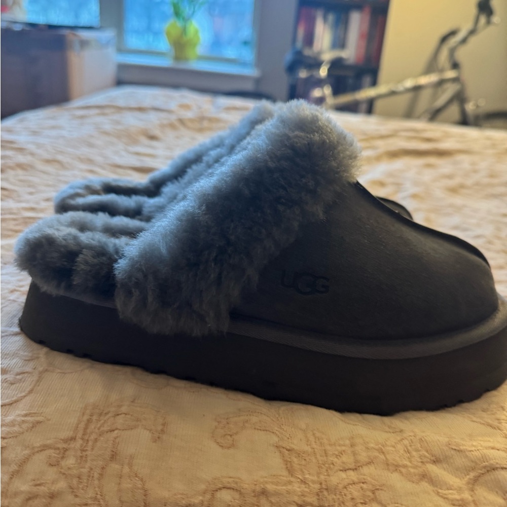 UGG Charcoal Gray Shearling Platform Slippers - image 5